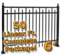 50 ft Complete Spear Smooth Top Residential Aluminum 6' High Fencing Package