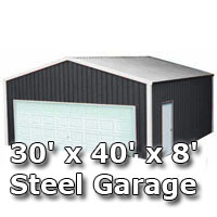 30' x 40' x 8' Steel Metal Enclosed Building Garage