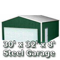 30' x 32' x 8' Steel Metal Enclosed Building Garage