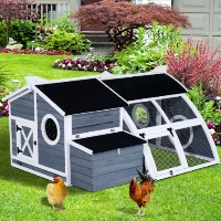 Pawhut Deluxe Backyard Chicken Coop Barn with Curved Outdoor Run - D51-080