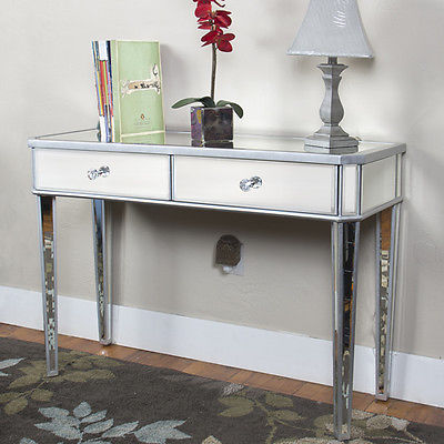 Mirrored Console Table Vanity Desk, Vanity Console Table With Drawers