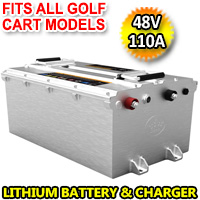 Golf Cart 48V 110AH Lithium ion Battery LIFEPO4 & Charger - Fits Club Car Ez Go Yamaha & Universal Golf Cart Models