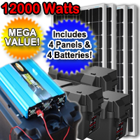 12000 Watt Solar Powered Mega Generator with 60 Amp Charge Controller - 4 Panels & 4 Batteries