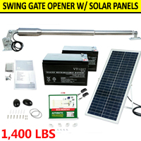 Single Arm Solar Gate Opener Remote Complete Kit Swing Up to 1400lbs W/24V Batteries