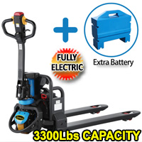 Fully Electric Pallet Jack 3300Lbs Capacity 45" x 21" Fork & Extra Battery - A-1021 + S-1003