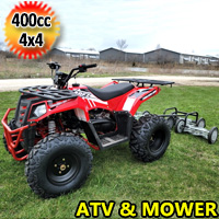 200cc ATV With Lawn Mower w/Reverse 200 Quad Four Wheeler - Mow Master 3000