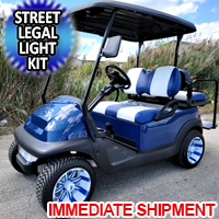 48v Electric Club Car Precedent Golf Cart Blue Demon Loaded Edition with Custom Rims Lights Seats Radio & More