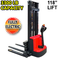 Fully Electric Pallet Walkie Powered Straddle Stacker Motorized - 3300LB Capacity - 118" Lifting - ES-15PS