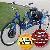 1000 Watt Electric Powered Tricycle Motorized Trike 26" Adult Size 3 Wheel Trike Scooter Bicycle
