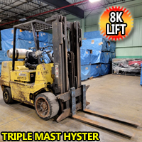Hyster Forklift 8,000 Lift Cap. Heavy Duty Propane Forklift With 8.588 Hrs.