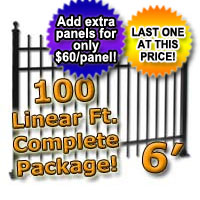 100 ft Complete Spear Top Residential Aluminum 6' High Fencing Package