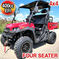 400cc T-BOSS 410 Gas Golf Cart UTV Utility Vehicle 4 Seater 25.5HP 2WD/4WD With Dump Bed - Contender Edition - RED