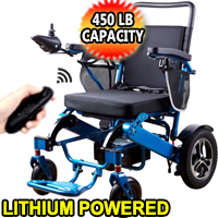 Electric Folding Wheelchair With Optional Remote Control Motorized & Lithium Battery Powered - Lightweight Aluminum Alloy Frame - Move It 9000 - Blue
