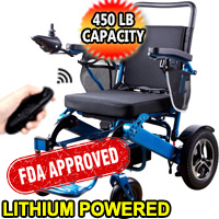 Electric Folding Wheelchair With Optional Remote Control Motorized & Lithium Battery Powered - Lightweight Aluminum Alloy Frame - Move It 9000 - Blue