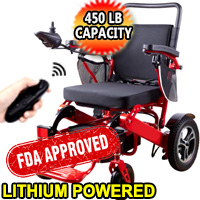 Electric Folding Wheelchair With Optional Remote Control Motorized & Lithium Battery Powered - Lightweight Aluminum Alloy Frame - Move It 9000 - Red