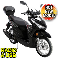 150cc 4 Stroke Single Cylinder Moped Scooter with Radio USB & LED Light - SPARK 150CC - BLACK