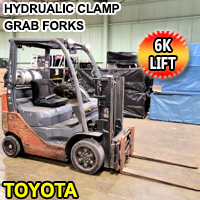 Toyota Forklift 6,000 Lift Cap. Heavy Duty Propane Forklift With Clamp, Lift, Tilt, 19,000 Hrs. - 2 Stage Mast