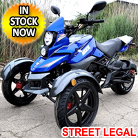 200cc Tryker Trike Scooter Gas Moped Fully Automatic with Reverse - JassCol 200 Trike - Blue