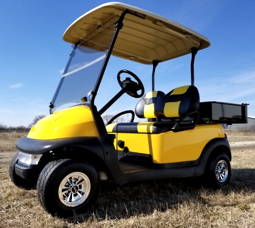 48v Electric Mellow Yellow Club Car Golf Cart W Custom Seats Light Kit Utility Bed