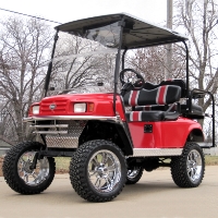 EZ-GO Custom Red, Black and Silver Lifted Electric Golf Cart