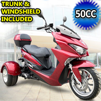 Trifecta 50cc Trike Scooter 4 Stroke Gas Trike Moped Free Trunk & Windshield - PST50-2