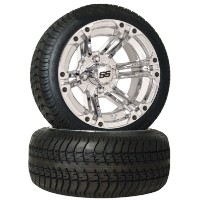 4 Brand New 205x30-12 UltraGT Tires on 12x7 SS212 Alloy Chrome Golf Cart Wheels
