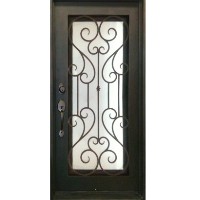 38 in. X 81 in. Single Wrought Iron Entry Door Noble Tempered Frosted Glass