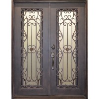61.5" x 81" Oper-Able Tempered Dual-Pan Glasses Artistic Wrought Iron Entry Doors