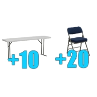 High Quality Package of 20 Upholstered Folding Chairs + 10 6ft Folding Tables
