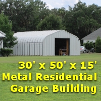 30' x 50' x 15' Steel Frame Residential Garage Storage Building