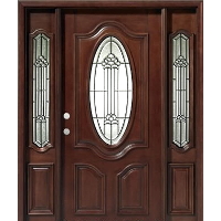 Solid Wood Mahogany Oval Victorian Glass With Sidelights Exterior Pre-Hung Door